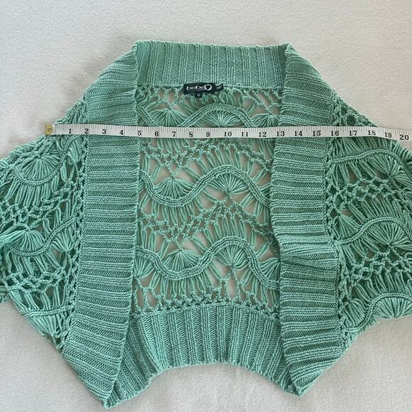 Bebe Mint Sage Green Crocheted Open Front Shrug Bolero Bohemian Y2K Size M - Picture 8 of 8